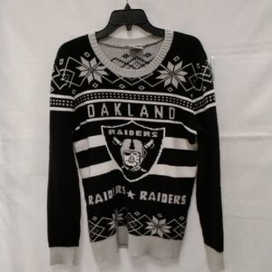 Women's Junk Food Clothing Black and White Raiders Crewneck Sweater